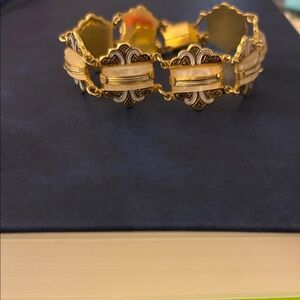 Damascene Toledo Vintage Spanish mother of pearl link Bracelet.